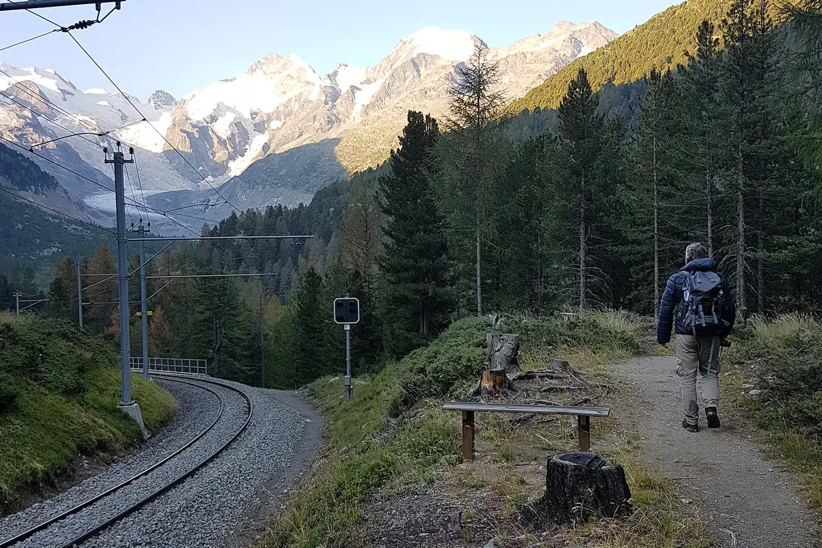 Glacier and mountain scenery along the Bernina Express route, Switzerland